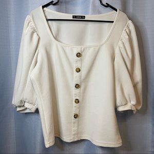 Shein | 2XL White Button Puff Sleeve Blouse EUC